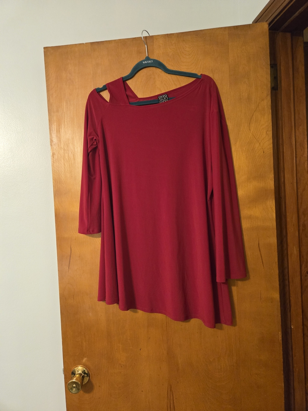 Clara Sun Woo Red Long Sleeve Open Shoulder Top Size XL